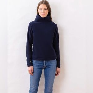 BNWT Dudley Stephens "Park Slope" Turtleneck in Navy; Vello Fleece Size S